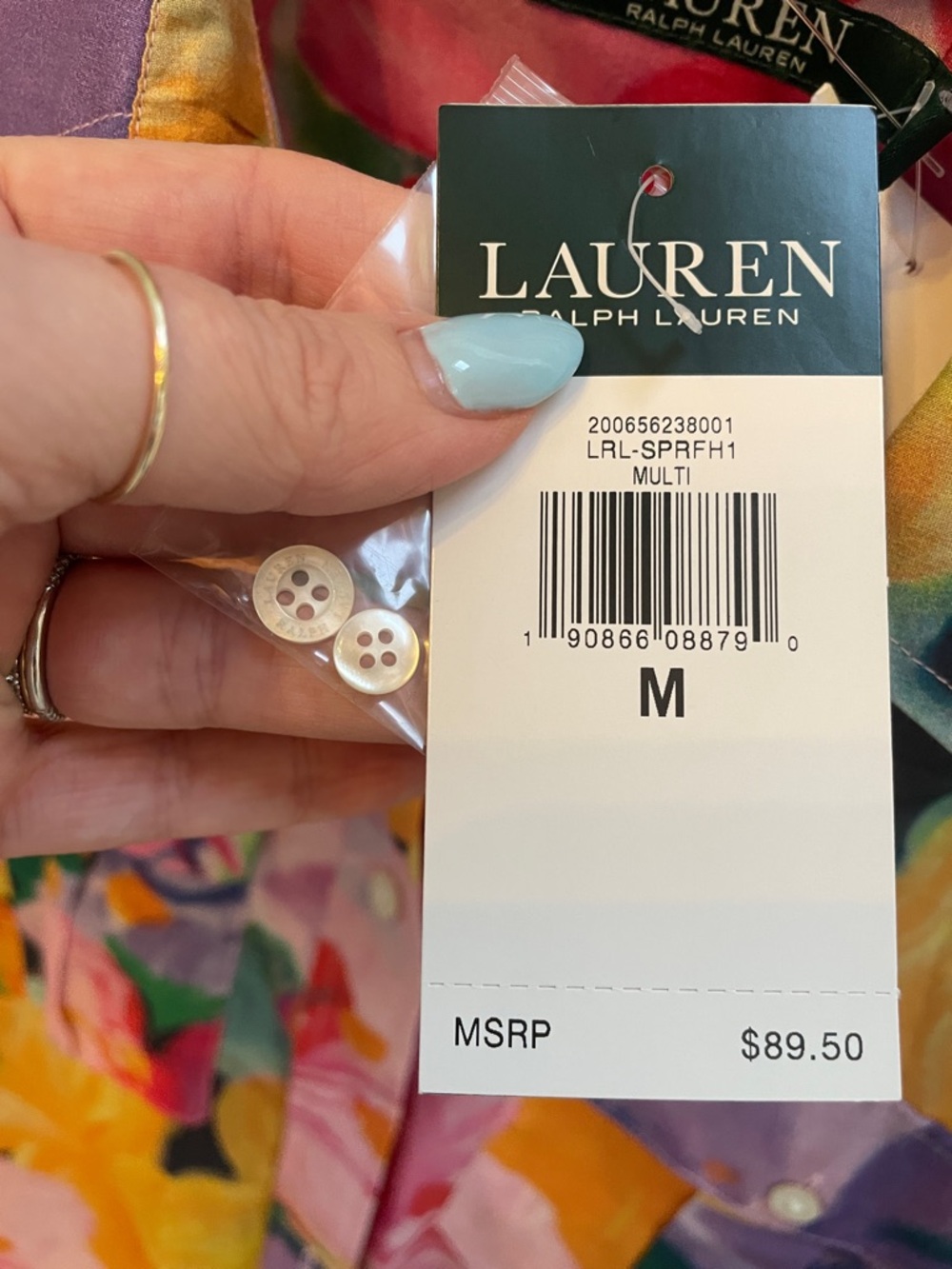 Lauren Ralph Lauren Floral Watercolor Button-Up Blouse | Multicolor | Size M NWT - Picture 4 of 5